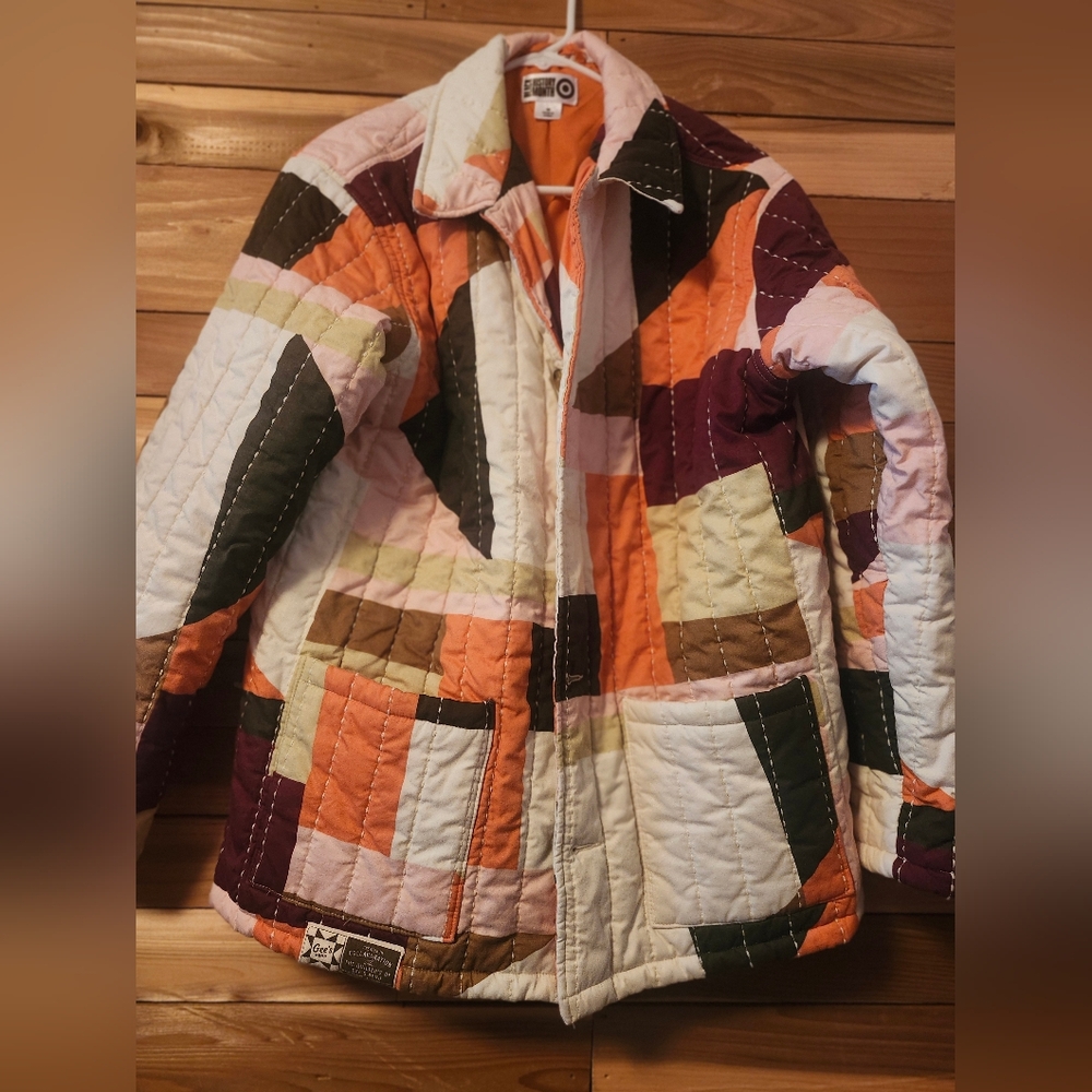 Patchwork Quilted Jacket in Orange, White & Green… - image 3